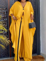 SC Print V Neck Loose Long Shirt Drawstring Trouser Set GYSL-006