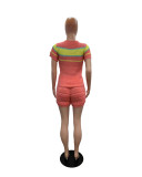 SC Color Block Short Sleeve Sweater Shorts Set QXTF-8105