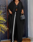 SC Print V Neck Loose Long Shirt Drawstring Trouser Set GYSL-006