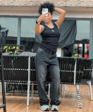 SC Washed Gradient Color Rhinestone Straight Jeans GAKF-50201