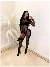 SC Mesh Patchwork Tight Jumpsuit CHY-1354