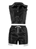 SC Single-breasted PU Tops And Shorts 2 Piece Set FENF-6022