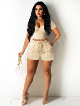 SC Solid Color Square Neck Two Piece Shorts Set FENF-6021