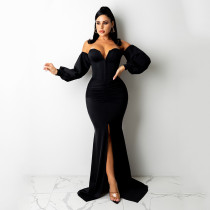 SC Soiid Color Long Sleeve Maxi Dress GOSD-6204