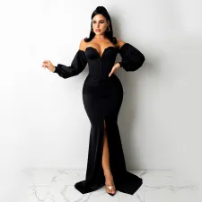 SC Soiid Color Long Sleeve Maxi Dress GOSD-6204