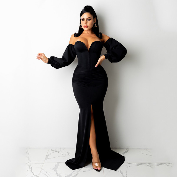 SC Soiid Color Long Sleeve Maxi Dress GOSD-6204