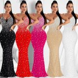 SC Rhinestone Studded Sling Maxi Dress GOSD-6561