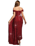 SC Sequin One Shoulder Sleeveless Maxi Dress GOSD-7036