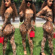 SC Leopard Print Mesh Bodysuit Pants Suit GOSD-6190
