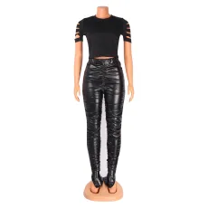 SC Fashion Tight Pleated PU Leather Pant GOSD-6125