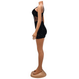 SC Mesh Sequin Slash Shoulder Mini Dress GOSD-6900