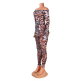 SC Leopard Print Mesh Bodysuit Pants Suit GOSD-6190