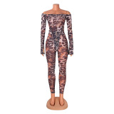 SC Leopard Print Mesh Bodysuit Pants Suit GOSD-6190