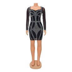 SC Long Sleeve Hot Drill Slim Mini Dress GOSD-6779