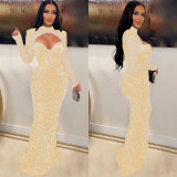 SC Sexy Hot Drill Hollow Out Maxi Dress GOSD-6843