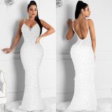 SC Rhinestone Studded Sling Maxi Dress GOSD-6561