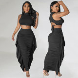 SC Solid Color Sleeveless Tassel Two Piece Skirts Set GOSD-6901