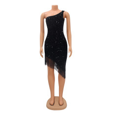 SC Sequin Tassel Irregular Midi Dress GOSD-6936