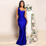 SC Solid Color Single Shoulder Maxi Dress GOSD-6763