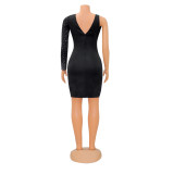 SC Sexy Single Shoulder Long Sleeve Hot Drill Mini Dress GOSD-6768