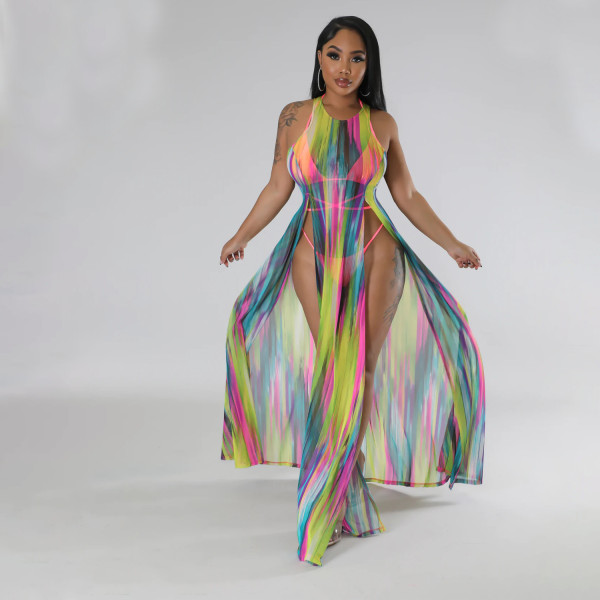 SC Mesh See Through Dress Swimsuit Three Piece Set GOSD-1328