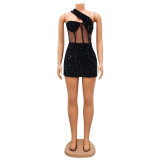 SC Mesh Sequin Slash Shoulder Mini Dress GOSD-6900