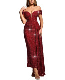 SC Sequin One Shoulder Sleeveless Maxi Dress GOSD-7036