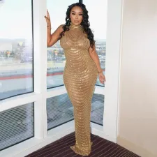 SC Mesh Hot Drill See Through Club Dress GOSD-6777