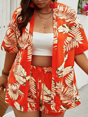 SC Fashion Print Cardigan Two Piece Shorts Set SFY-443