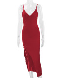 SC V Neck Backless Split Sling Maxi Dress YMYF-8859