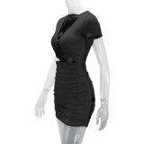 SC V Neck Short Sleeve Mini Dress YMYF-8932