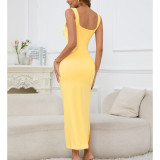 SC Solid Color Hollow Out Split Maxi Dress YMYF-9316