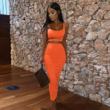 SC Solid Color Pleated Hollow Two Piece Skirts Set YMYF-0898