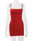 SC Solid Color Pleated Sling Mini Dress YMYF-831