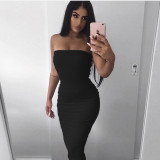 SC Solid Color Wrap Chest Backless Midi Dress YMYF-8858