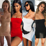 SC Solid Color Pleated Sling Mini Dress YMYF-831