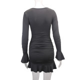 SC V Neck Ruffles Sleeve Pleated Mini Dress YMYF-9267