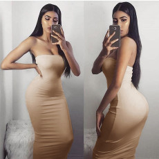 SC Solid Color Wrap Chest Backless Midi Dress YMYF-8858