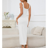 SC Solid Color Hollow Out Split Maxi Dress YMYF-9316