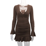 SC V Neck Ruffles Sleeve Pleated Mini Dress YMYF-9267