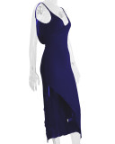 SC V Neck Backless Split Sling Maxi Dress YMYF-8859