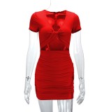 SC V Neck Short Sleeve Mini Dress YMYF-8932