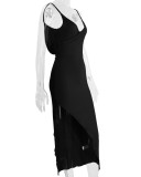 SC V Neck Backless Split Sling Maxi Dress YMYF-8859