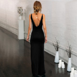SC V Neck Backless Split Sling Maxi Dress YMYF-8859