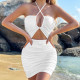 SC Solid Color Cross Tie Up Sexy Mini Dress YMYF-9248