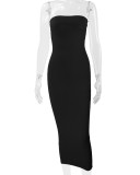 SC Solid Color Wrap Chest Backless Midi Dress YMYF-8858