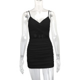 SC Solid Color Hollow Out Sling Mini Dress YMYF-9252