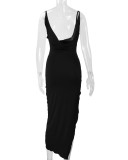 SC V Neck Backless Split Sling Maxi Dress YMYF-8859