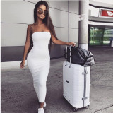 SC Solid Color Wrap Chest Backless Midi Dress YMYF-8858