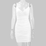 SC Solid Color Pleated Sling Mini Dress YMYF-8215